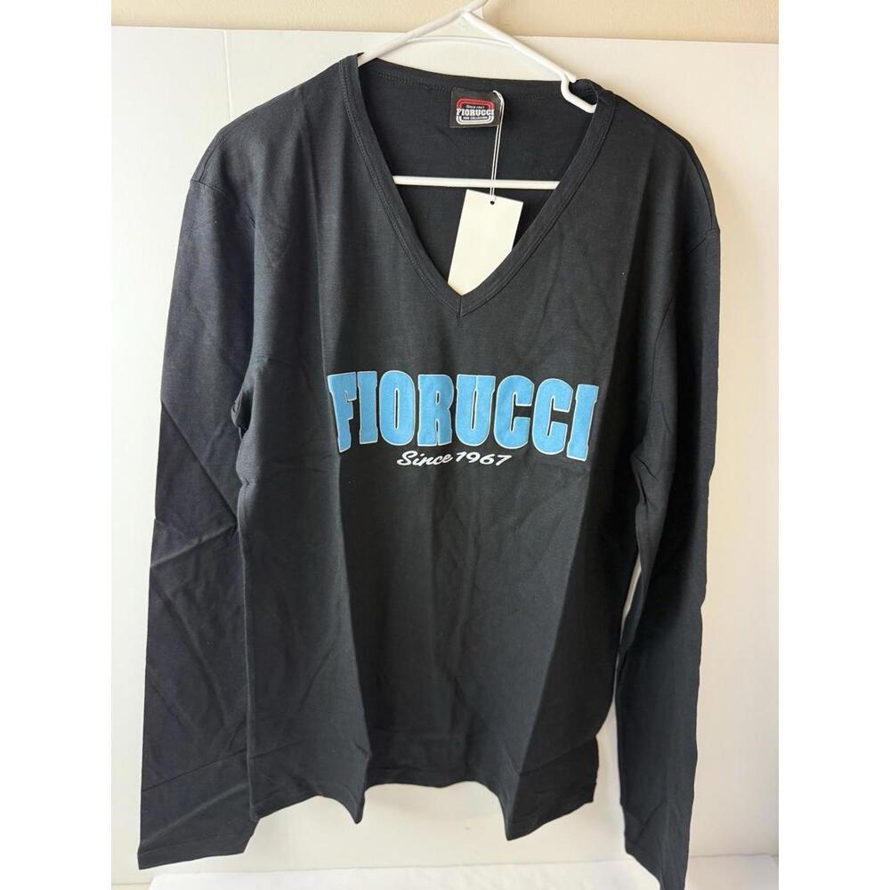 Fiorucci Man Collection Slim Fit Black V-Neck Long Sleeve Short 3XL Cotton Logo